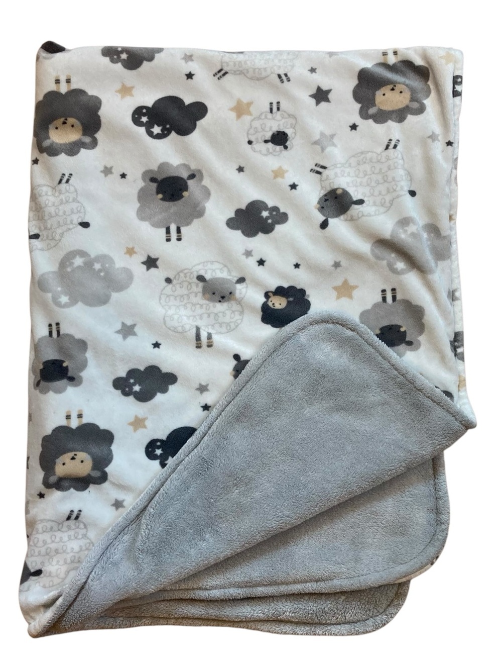Parents Choice Baby Blanket Plush Sheep Lamb Gray White Stars 29 x 38.